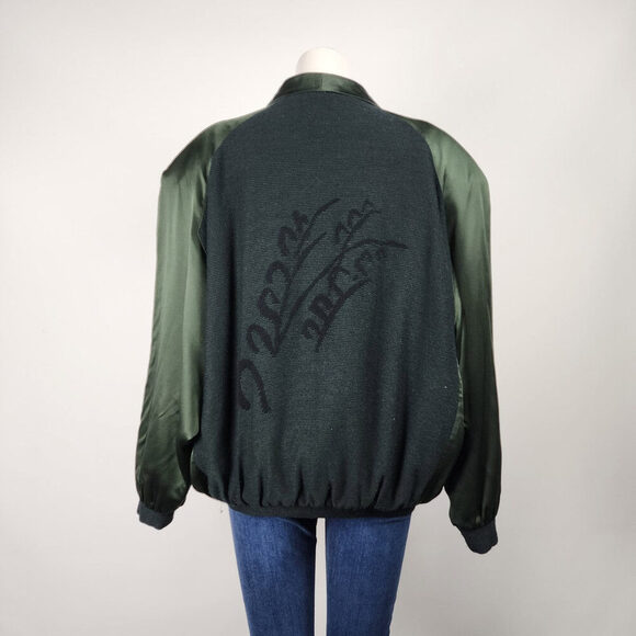 Vintage Bugatchi Green Silk Bomber Jacket Size L - Picture 6 of 13